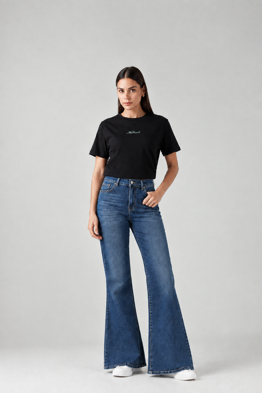 Women's Dark Blue Bootcut Fit Mid Rise Jeans
