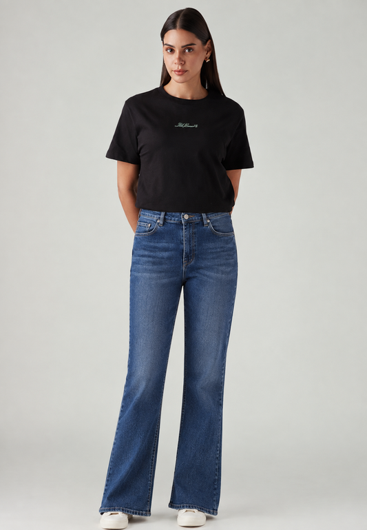 Women's Dark Blue Bootcut Fit Mid Rise Jeans