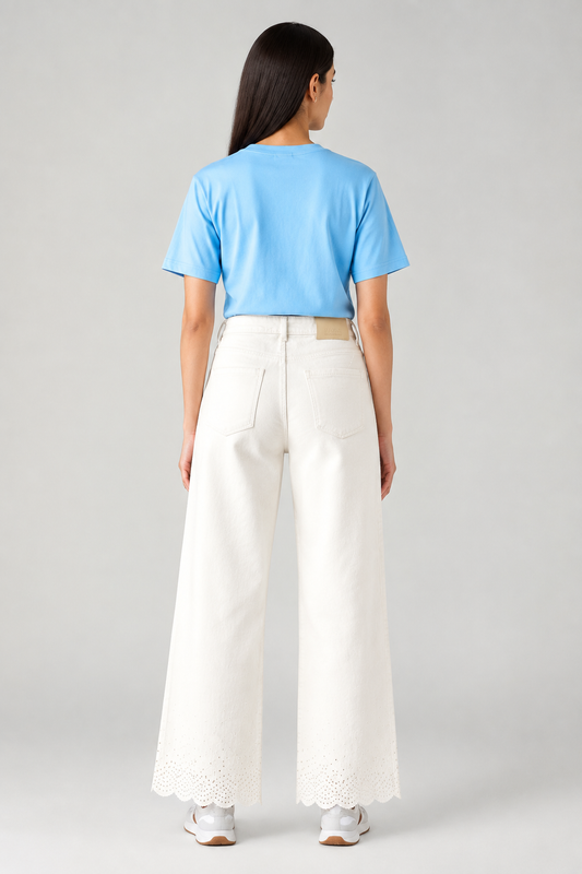 Women's Off White Wide Leg Fit High Rise Jeans